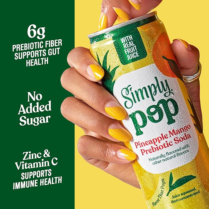 Simply POP Prebiotic Soda Pineapple Mango Cans, 12 fl oz, 12 Pack