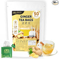 Indochine Blends, Ginger Tea Bags, 50 Teabags, 2g/bag, Individually Wrapped Envelopes, Caffeine-free, No Sugar, Healthy Belly Herbal Tea Supports Digestion & Boosts the Immune System