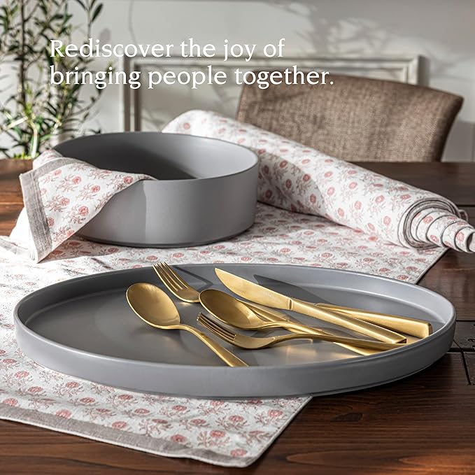 over&back Stackable Stoneware Serving Platter - Elegant 1-Piece Oval Serving Platter to Complete Your Kitchen Set - Perfect for Appetizers, Desserts, and More - 16" L x 11" W - Semi-Matte Charcoal