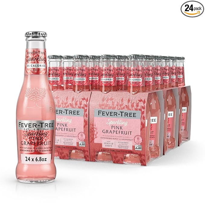 Fever Tree Sparkling Pink Grapefruit - Premium Mixer - Refreshing Beverage for Cocktails & Mocktails. Naturally Sourced Ingredients, No Artificial Sweeteners or Colors - 200 ML Bottles - Pack of 24