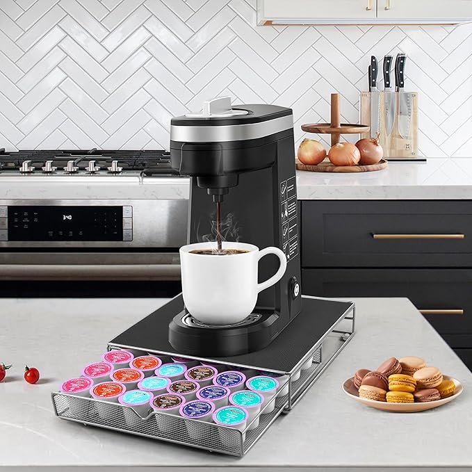 Coffee Pod Drawer, K-Cup Holder Drawer for 36 Coffee Pods Storage, Under Coffee Pot Storage and Sliding Drawer, Office or Home Kitchen Counter Organizer