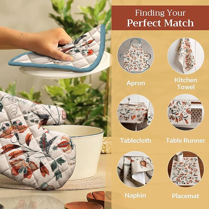 Maison d' Hermine Pot Holders 100% Cotton Heat Resistant Potholders 8" x 8" Hot Pads with Loop BBQ, Cooking, Baking, Grilling, Kitchen, Handling Hot Pans (Pack of 1, Dalida)
