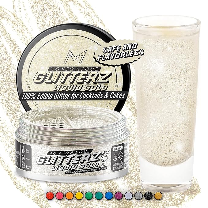 MONÉGASQUE Gold Iridescent Edible Glitter for Drinks 10g – Liquid Gold Edible Glitter for Cakes & Cocktails – Halloween Cocktail Drink Shimmer Sparkles – Decorating Sprinkles for Cupcakes & Cake