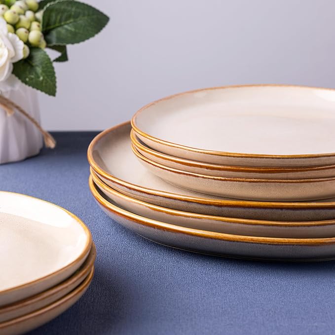 AmorArc Ceramic Dinner Plates Set of 6, 10.5 Inch Handmade Reactive Glaze Stoneware Plates, Large Rustic Shape Dinnerware Dish Set for Kitchen, Microwave & Dishwasher Safe, Scratch Resistant