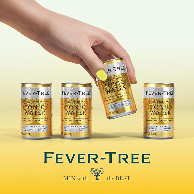Fever-Tree Tonic Water - Premium Mixer - Refreshing Beverage for Cocktails & Mocktails. Naturally Sourced Ingredients, No Artificial Sweeteners or Colors - 5.1 Fl Oz Cans - Pack of 8