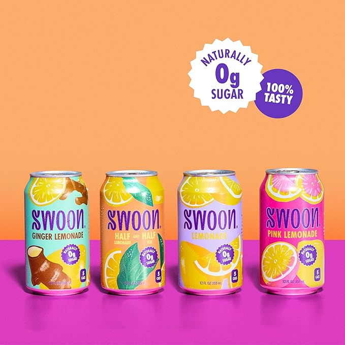 Swoon Lemonade Variety Pack - Low Carb, Paleo-Friendly, Gluten-Free Keto Drink - Zero Sugar Drinks Made with 100% Natural Lemon Juice Concentrate & Sweetened by Monk Fruit, 12 Fl oz (Pack of 12)