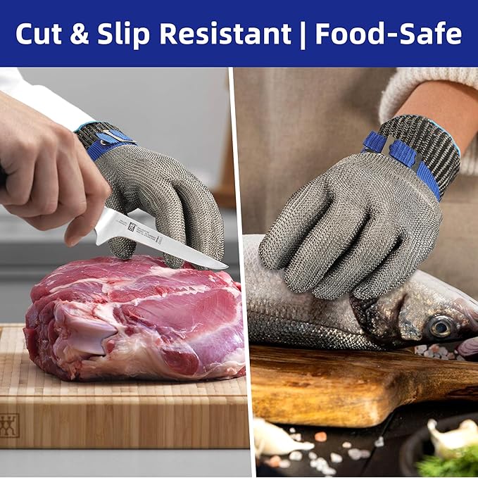 Schwer SlicePro ANSI A9 Cut Resistant Glove PR1706, Stainless Steel Mesh Metal Glove, Food Grade for Kitchen Cooking, Butcher Meat Cutting, Oyster Shucking, Mandoline, Non-PFAS (XL, 1 PCS)