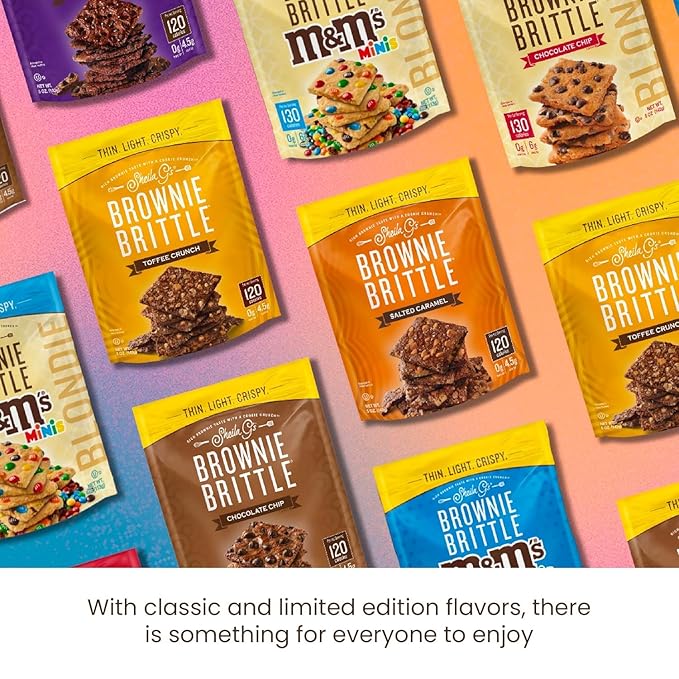 Sheila G's Brownie Brittle – M&Ms | Thin and Crispy | Sweet Snacks | Family Size (Pack of 1, 12oz) | Rich Gourmet Brownie Bites Dessert
