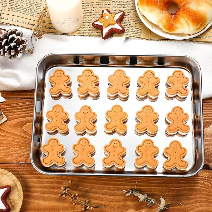 18 Pcs Baking Sheet Pan Set 9 x 6.7 x 1 Inches Cookie Sheet Small Toaster Oven Stainless Steel Tray Barbecue Grill Rectangle Trays, Non-stick, Easy Clean