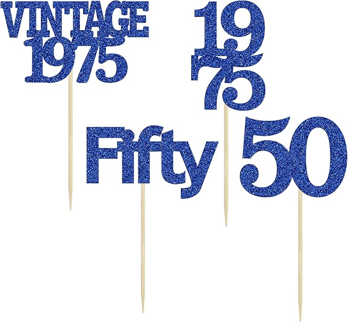 Gyufise 24Pcs Vintage 1975 Cupcake Toppers Cheers to 50 Fabulous Fifty Cupcake Picks 50th Birthday Wedding Anniversary Party Cake Decorations Supplies Deep Blue