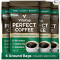 VitaCup Perfect Low Acid Coffee Ground, USDA Organic & Fair Trade, Dark Roast Guatemala Single Origin, Clean & Pure for Drip Coffee Brewers and French Press, 6 bags, 11oz each
