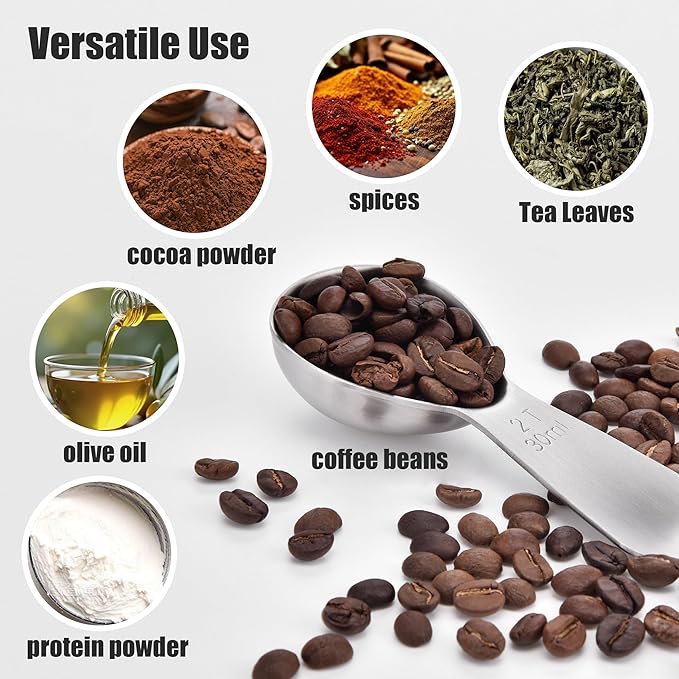 Doosu 2 Tablespoon Coffee Scoop - 18/8 Stainless Steel Heavy Duty Measuring Spoon with Short Handle, Food Grade Metal Tbsp Scoop for Ground Coffee Beans Tea Sugar Powder (30ml)