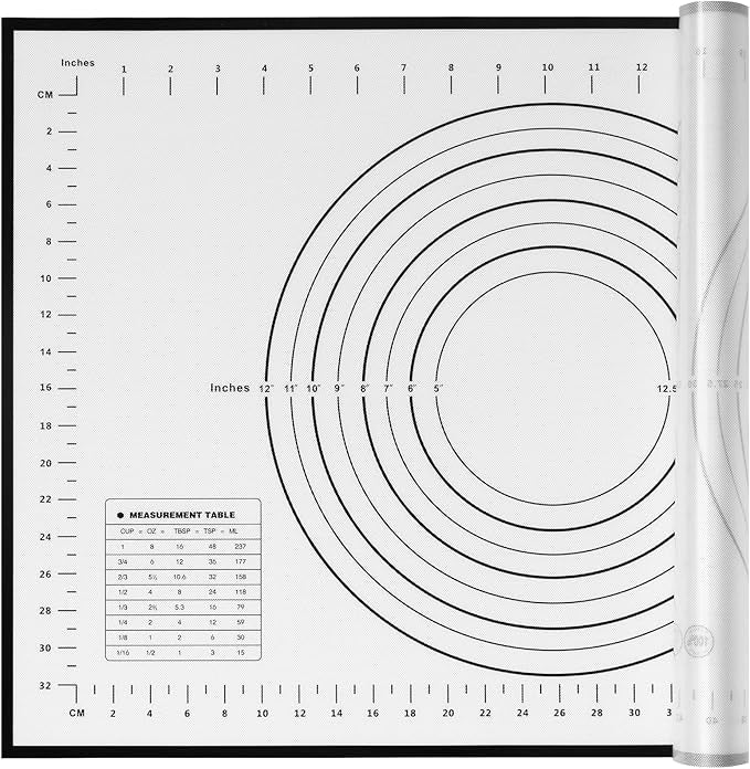 Yansumi silicone pastry non stick baking mat with measurement fondant mat with three sizes for silicone baking mat, counter mat, dough rolling mat,fondant/pie crust mat. (L,24"L x 16"W, Black)