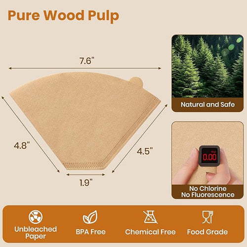 #4 Cone Coffee Filters 8-12 Cup, 200 Count Unbleached Natural Coffee Paper Filters, No Blowout, Disposable Coffee Filter for Pour Over and Drip Coffee Maker