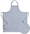 Solino Home 100% Pure Linen Apron for Women & Men - Navy and White Stripe Full Midi Bib Apron, Adjustable Neck Strap with Center Pockets for Kitchen, Chef - Handcrafted from European Flax