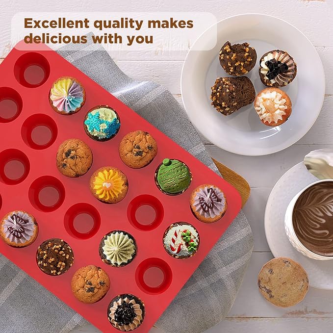 SILIVO 2-inch Deep Mini Muffin Pans Nonstick 24 Cup (2 Pack) - Mini Cupcake Pans - Silicone Muffin Tins for Muffins, Cupcakes and Egg Bites