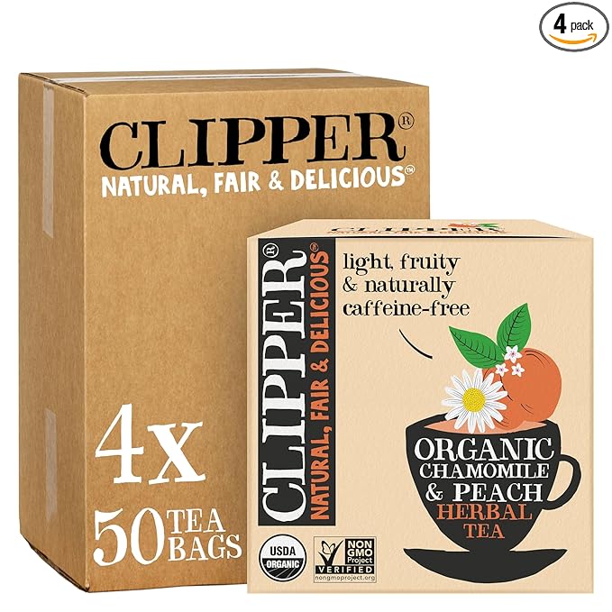 Clipper Tea Chamomile & Peach Teabags – USDA Organic, Great Hot or Iced – Natural, Fair & Delicious Fruity Chamomile & Peach Infusion – 200 Tea Bags