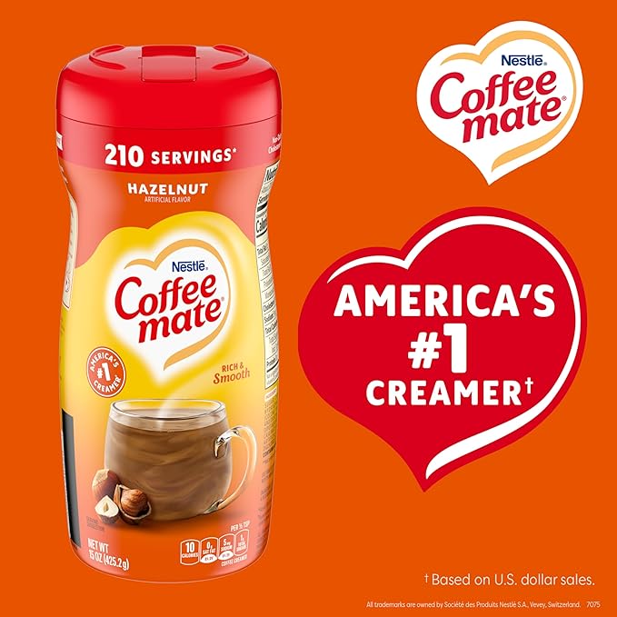 Nestle Coffee mate Coffee Creamer, Hazelnut, Non Dairy Powder Creamer, 15 oz Canister (Pack of 12)