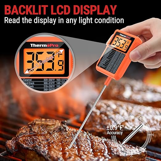 ThermoPro TP510 Waterproof Digital Candy Thermometer with Pot Clip, 10" Long Probe Instant Read Food Cooking Meat Thermometer for Grilling Smoker BBQ Deep Fry Oil Thermometer