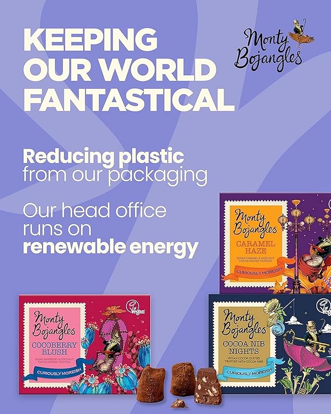 Monty Bojangles Vegan Cocoa Dusted Chocolate Truffles Gift Tower (3x3.5oz) - 3 Different Flavors Luxury Chocolatey Truffles Gift Set, Award Winning Truffle, Vegan Chocolate Box With Bespoke Design