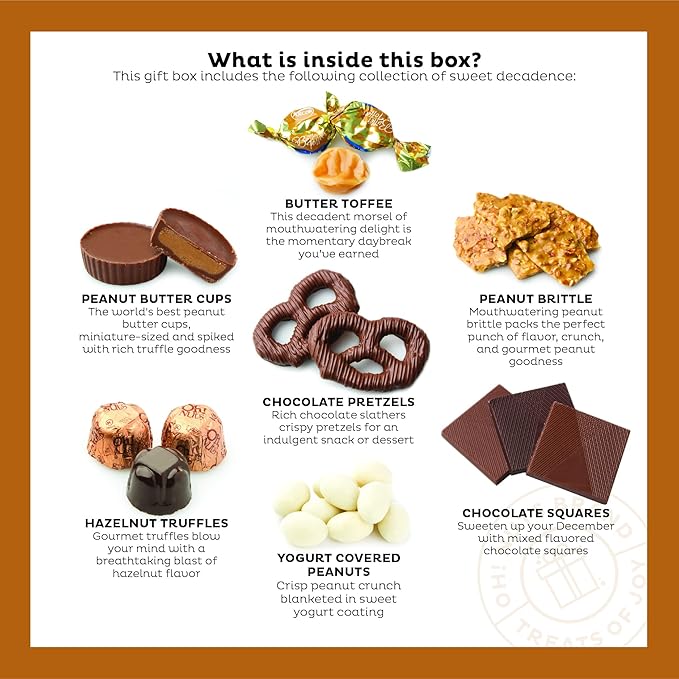 Oh! Nuts Chocolate Gift Basket - 6 Section Candy Square Metal Tin Box - Gourmet Assorted Chocolate Gifts Baskets - Healthy Chocolate Gifts Box for Birthday, Holiday, Corporate, Family, Men & Women