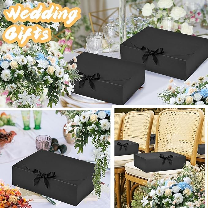 15Pack Gift Boxes with Lids, 10.6x7.8x3.1 Inches Bridesmaid Proposal Boxes with Ribbon, Black Gift Boxes for Presents,Kraft Paper Boxes for Wedding Christmas Birthday Baby Shower Party