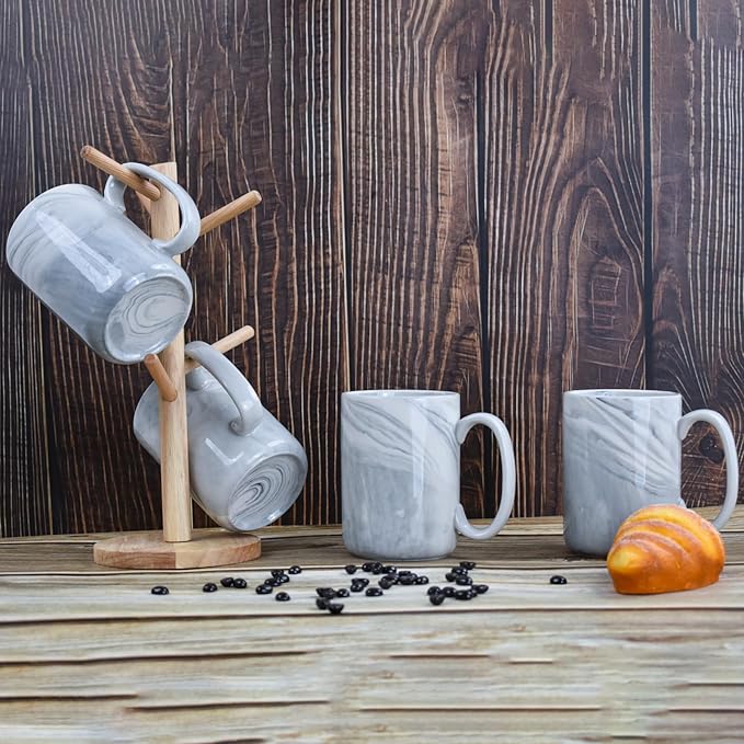 Coffee Mugs Set of 4,16 OZ Large Marble Ceramic Tea Cups with Big Handle,Bulk Grey Marble Mugs Set for Latte, Beer,Cappuccino,Microwave Dishwasher Safe Cup for Men Women Gift