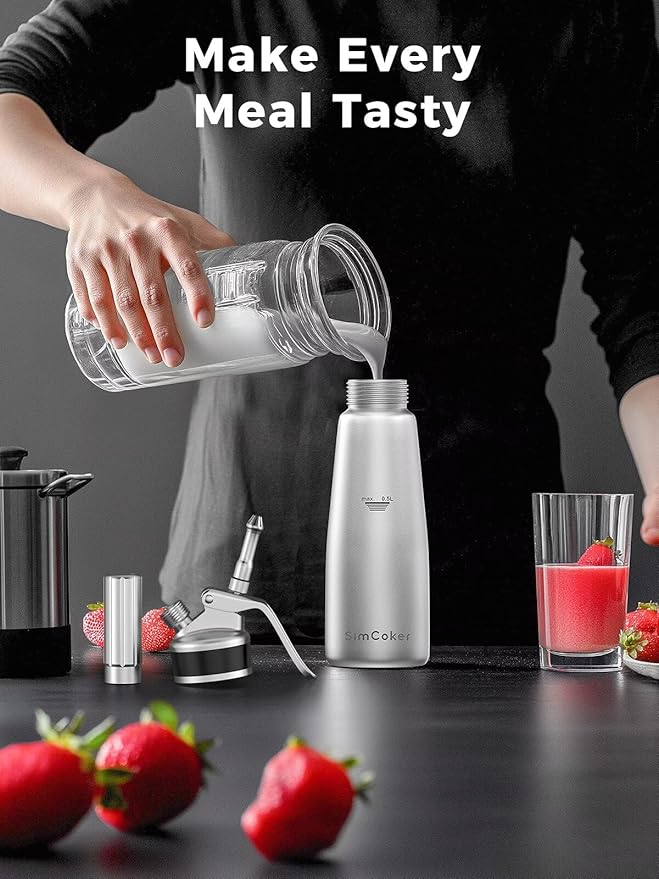 Whipped Cream Dispenser, Aluminum Cream Whipper 500mL/1 Pint,3 Stainless Decorating Nozzles,1 Brush,1Storage Bag,Homemade Cream Maker,N2O Chargers Not Included,Silver