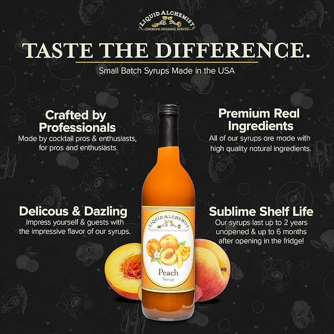 Liquid Alchemist Peach Syrup for Drinks - Real Ingredients Make the Perfect Summer Cocktail or Margarita Mix - Our Peach Flavoring Syrup is Non-GMO & Vegan (25 oz)