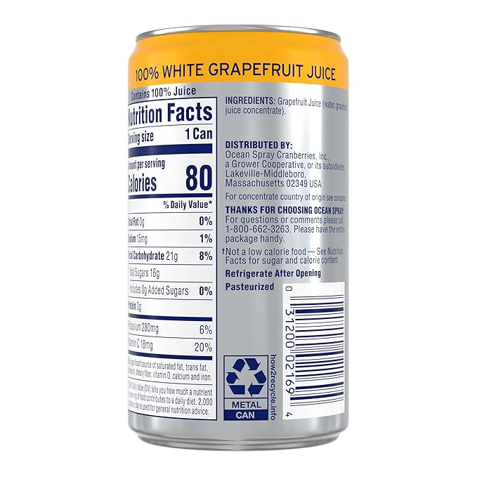 Ocean Spray 100% White Grapefruit Juice, 7.2 oz Cans (Pack of 24)