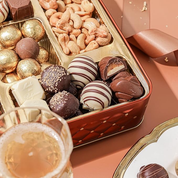 Christmas Chocolate Gift Basket- Holiday Nut and Candy Gift Box for Men, Women, Families, Corporate- Bonnie and Pop