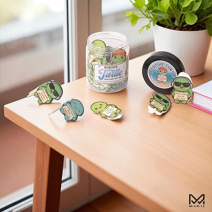 Positive Turtle Jar – 60 Funny Emotional Support Turtle, Sea Turtle Gifts for Women, Teens, Tweens, Girls, Turtle Decor, Trendy Teen Girl Stuff, Back to School Gifts, Teachers Gift