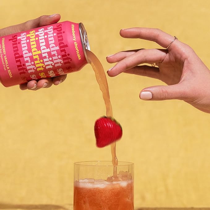 Spindrift Soda "Strawberry Shortcake" Strawberry Vanilla Soda with Real Squeezed Fruit 12 Pack Case
