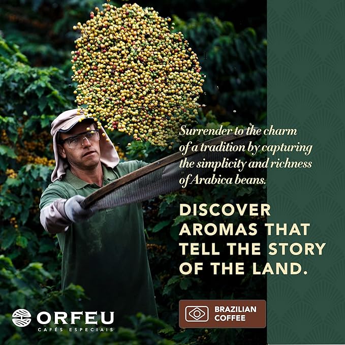 ORFEU - Special Coffee Intense - Drip Sachet - 100% Arabica Coffee, Dark Roast, Aroma of Toasted Caramel & Fruit Jam, Low Acidity, Made In Brazil, Velvety Body - 10 Units, 100g