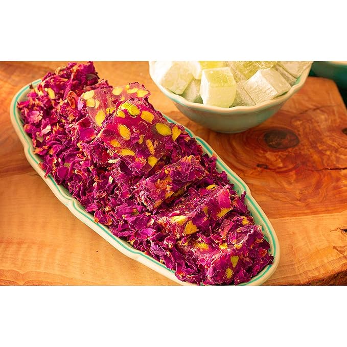 Cerez Pazari Turkish Delight Pistachio with Fantastic Rose & Pomegranate Flavour Experience in Luxury Gift Box 8.8 oz | Assorted Gourmet Soft Candy, Sweet Vegan Traditional Lokum (Loukoumi) (9-11 Pcs)