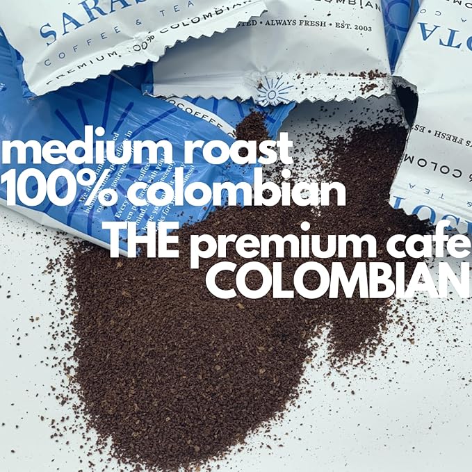 SARASOTA COFFEE & TEA CO. Packets, Pre Ground Coffee Packs, Premium 100Percent Colombian Medium Roast, Bulk Single Pot Bags for Drip Coffee Makers, (2 oz Bags, Pack of 36)