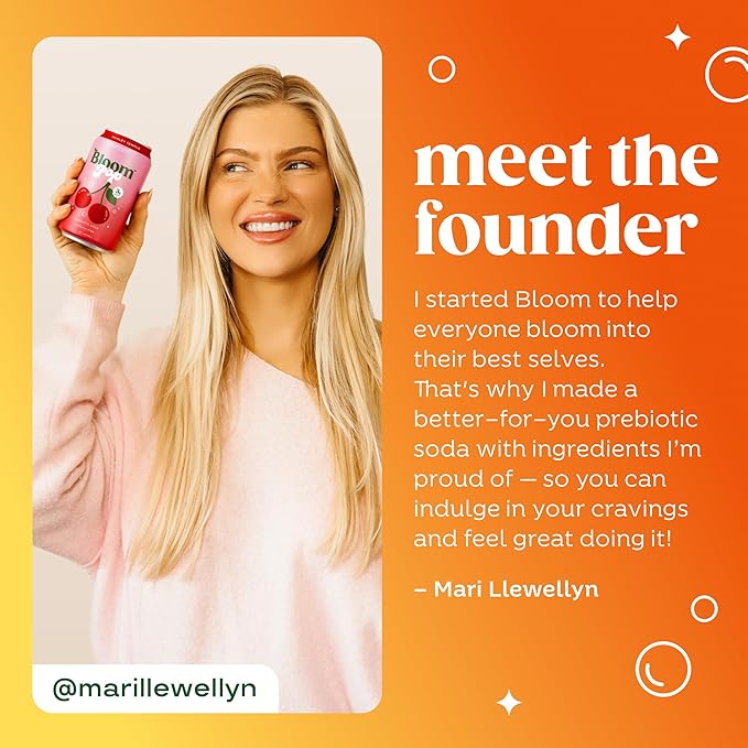 Bloom Pop Prebiotic Soda 12 Pack, Classic Orange Flavor, 12oz Cans | Prebiotic Soda for Gut Health, Low Calorie Soda, No Caffeine, Healthy Soft Drink Alternative