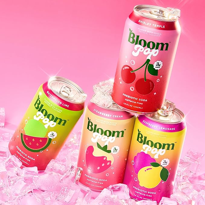Bloom Pop Prebiotic Soda 12 Pack, Variety Pack, 12oz Cans | Prebiotic Soda for Gut Health, Low Calorie Soda, No Caffeine, Healthy Soft Drink Alternative