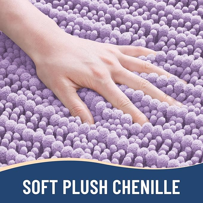Arotive Luxury Chenille Bathroom Rug Mat, Extra Soft Thick Absorbent Shaggy Bath Rugs, Non-Slip Machine Wash Dry, Plush Bath Mats for Bathroom, Shower and Tub, 30x20, Light Purple