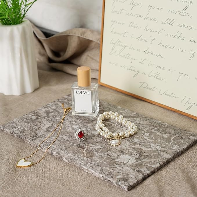 Koville Natural Marble Cutting Board for Kitchen Pastry Bread, 12" x 8" Real Stone Slab Marble Cheese Board for Counter, Decorative Boards Serving Boards for Home Kitchen(Morocco-Zagora Gray)