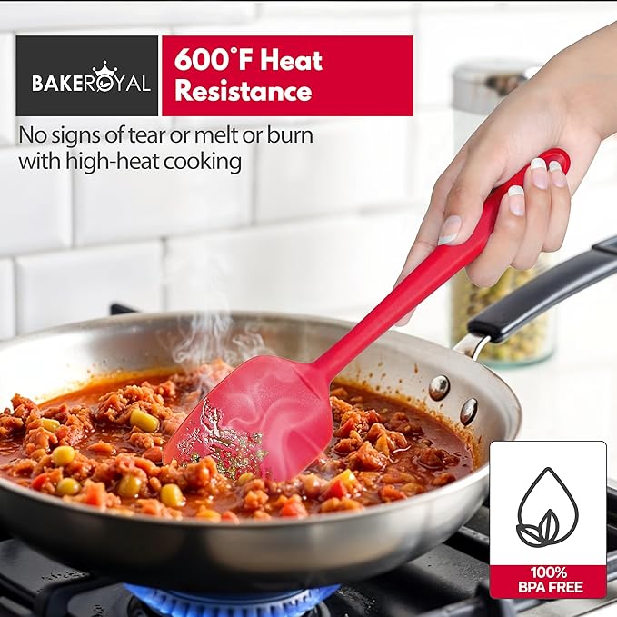 Silicone Spatula Set - 4-Piece Rubber Spatulas Silicone Heat Resistant 600°F for Everyday Task - Seamless Design Kitchen Spatulas for Nonstick Cookware - Red