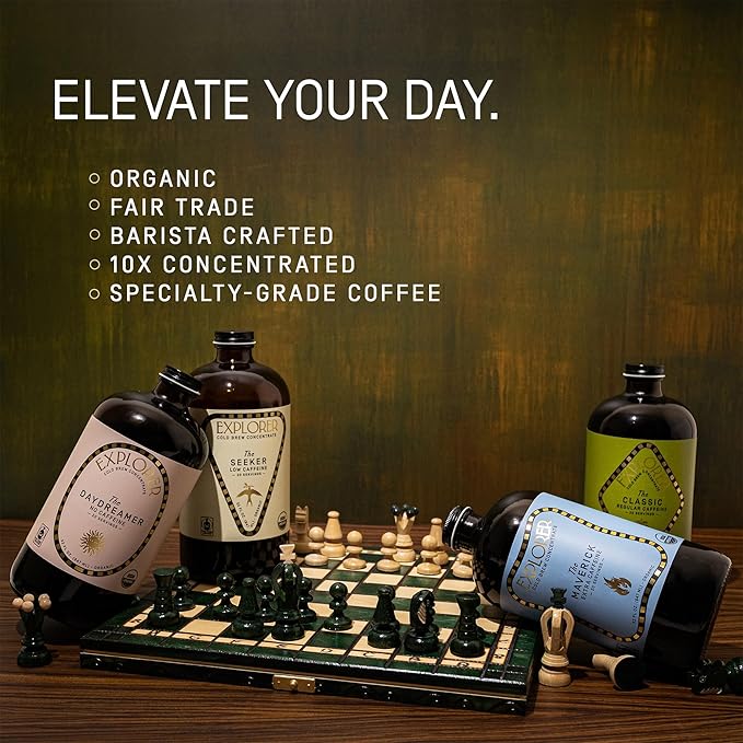 Explorer Cold Brew Organic Liquid Coffee Concentrate, Classic Regular Caffeine, Drink Iced or Hot, 32 fl oz, Makes 20+ Cups