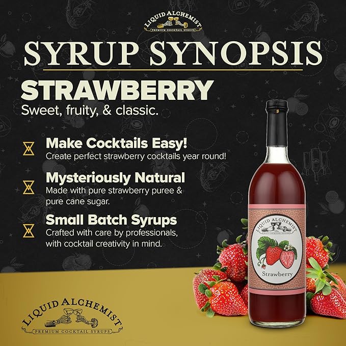 Liquid Alchemist Strawberry Syrup for Drinks - Real Ingredients Make our Strawberry Puree for Drinks a Perfect Margarita Mix - Our Flavored Syrup is Gluten & Dairy Free (25 oz)