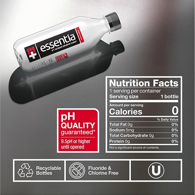 Essentia Water LLC; Ionized Alkaline Bottled Water; 99.9% Pure; 9.5 pH or Higher; Consistent Quality in Every BPA and Phthalate-Free Bottle; 12 Fl Oz (Pack of 12)