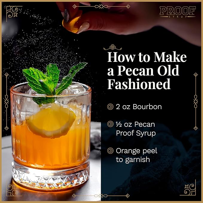 Proof Syrup - Old Fashioned Cocktail Mix - Made with Real Bitters & Cane Sugar - Pecan - Fast, Easy, Delicious, Handcrafted Cocktail Syrup - 4oz