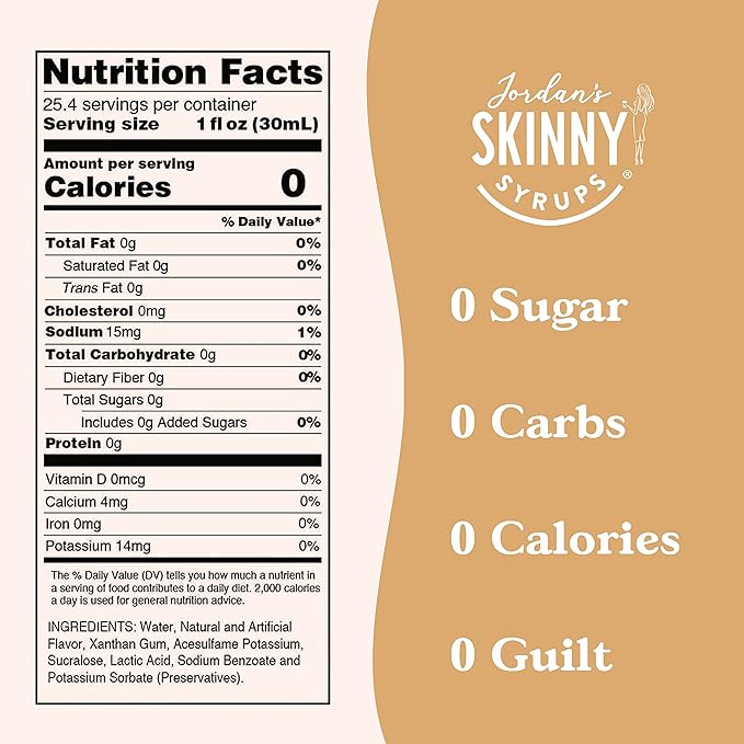 Jordan's Skinny Syrups Sugar Free Coffee Syrup, White Chocolate Flavor Mix, Zero Calorie Flavoring for Lattes, Protein Shake, Cocktail & More, Gluten Free, Keto Friendly, 25.4 Fl Oz (Pack of 2)