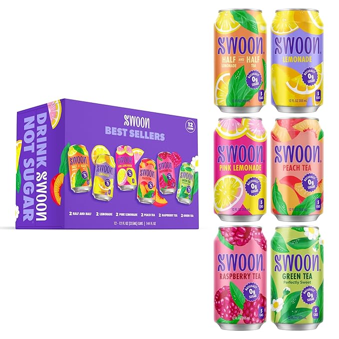 Swoon Best Sellers Pack - Low Carb, Paleo-Friendly, Gluten-Free Keto Drink - Made with 100% Natural Lemon Juice Concentrate, Sugar Free Iced Tea & Lemonade - 12 fl oz (Pack of 12)