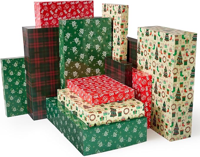 YANGTE 12 Pack Large Christmas Boxes for Presents, Assorted Sizes Christmas Gift Boxes with lids, 17" Premium Clothing Boxes for Robe and Shirt