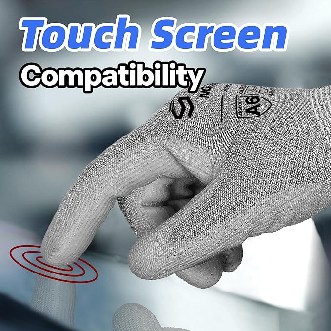 Schwer 6 Pairs ANSI A6 Cut Resistant Gloves CR7120 Cut Proof Work Gloves, Touchscreen, for Men and Women Used for Woodworking, Glass Cutting, Construction, Cargo Handling, Car Repair, L