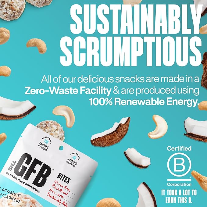 The GFB Coconut Cashew Protein Bites - Gluten Free Protein Balls - Non GMO, Soy Free, Vegan - Snack Size Plant Based Energy Balls, 4 oz (1 Count)